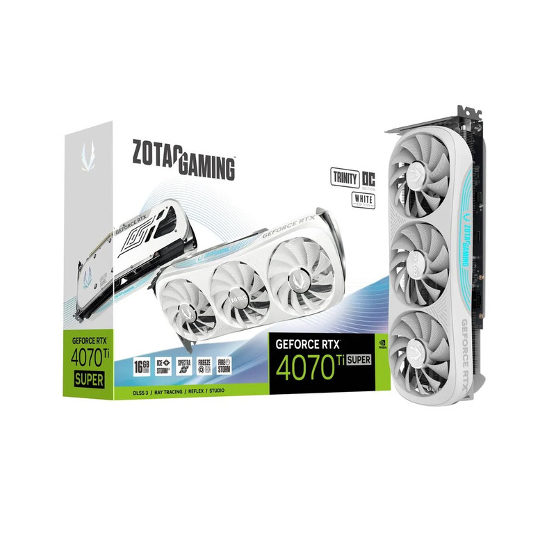 Zotac Gaming GeForce RTX 4070 Ti SUPER Trinity OC 16GB GDDR6X Graphics Card - White - كرت الشاشة